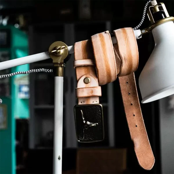 Rugged American Bull Head Brass Buckle Full-Grain Leather Belt