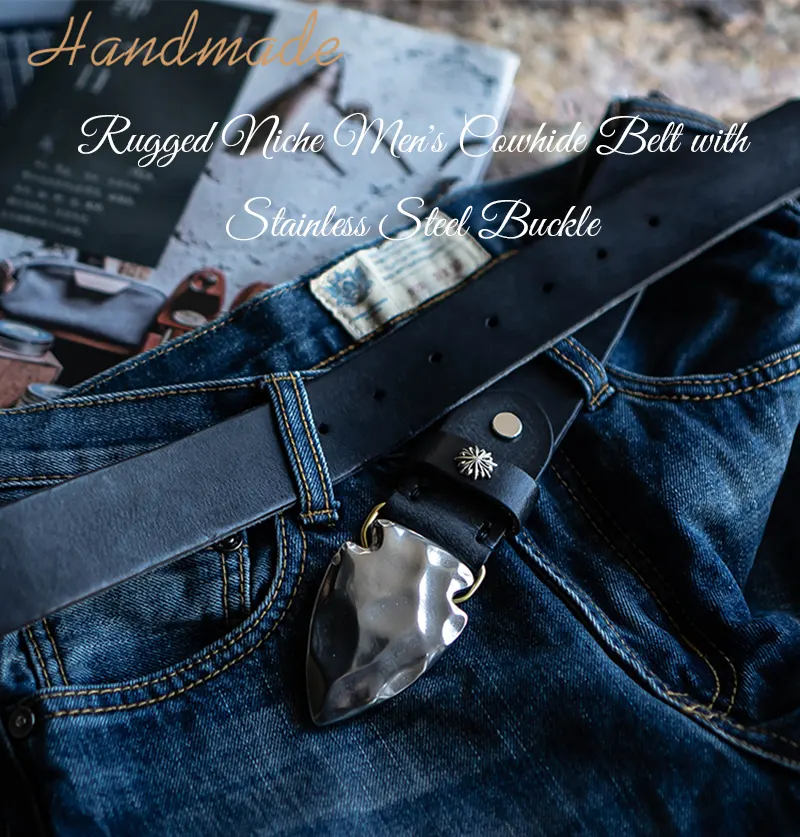 Rugged Niche Men's Cowhide Belt with Stainless Steel Buckle