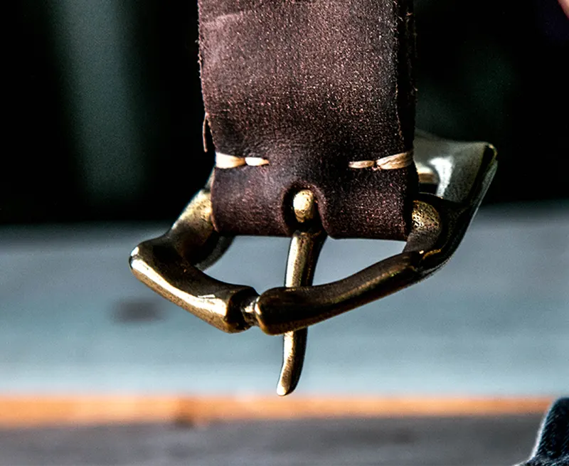 Rugged Vintage Cowhide Leather Workwear Belt with Brass Buckle