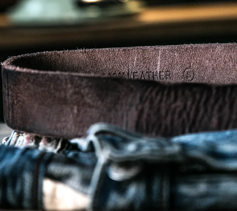 Rugged Vintage Cowhide Leather Workwear Belt with Brass Buckle