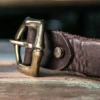 Rugged Vintage Cowhide Leather Workwear Belt with Brass Buckle