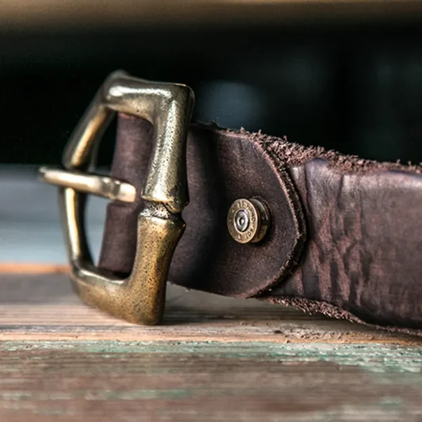 Rugged Vintage Cowhide Leather Workwear Belt with Brass Buckle