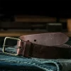 Rugged Vintage Full-Grain Leather Belt with Aged Brass Buckle Chocolate