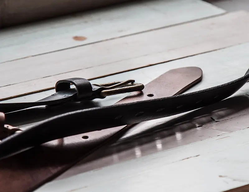Rugged Vintage Full-Grain Leather Belt with Aged Brass Buckle
