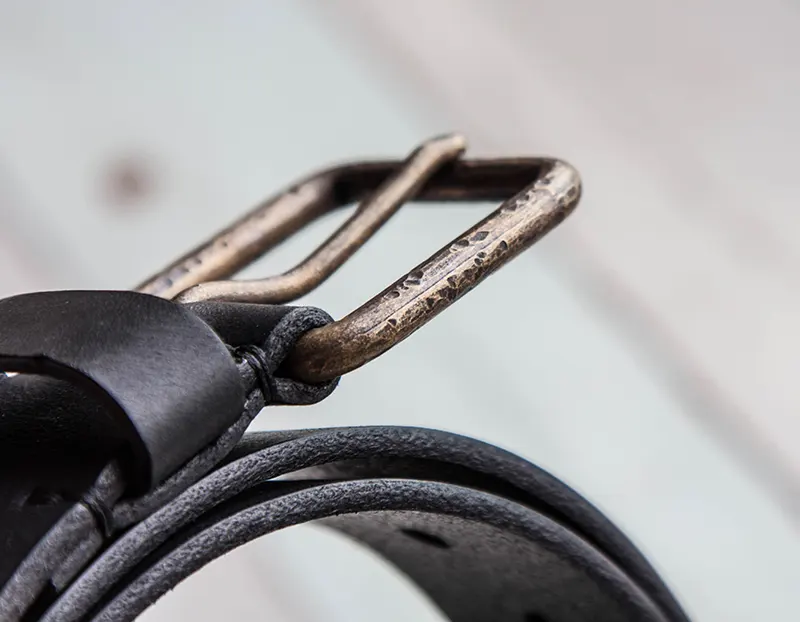 Rugged Vintage Full-Grain Leather Belt with Aged Brass Buckle