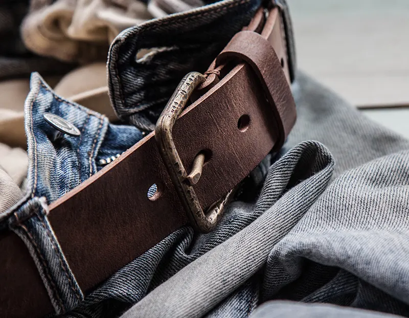 Rugged Vintage Full-Grain Leather Belt with Aged Brass Buckle
