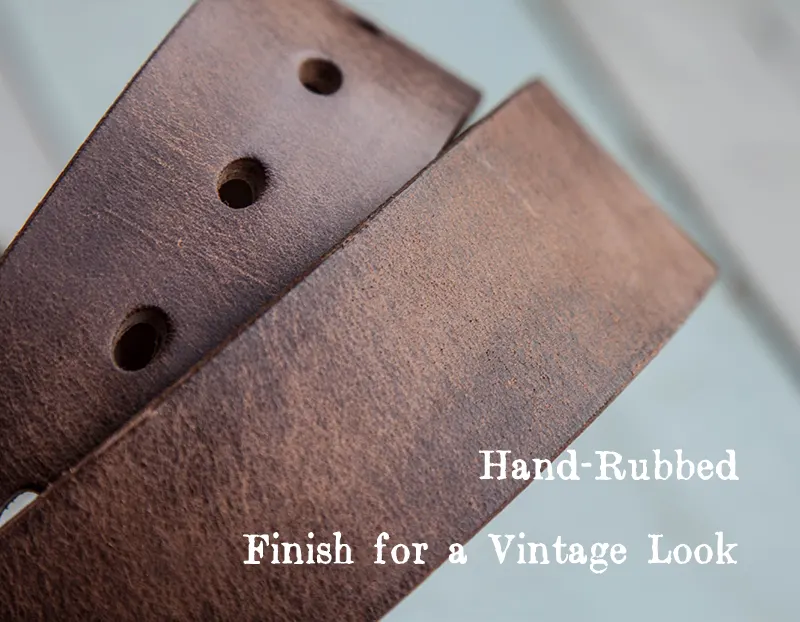 Rugged Vintage Full-Grain Leather Belt with Aged Brass Buckle