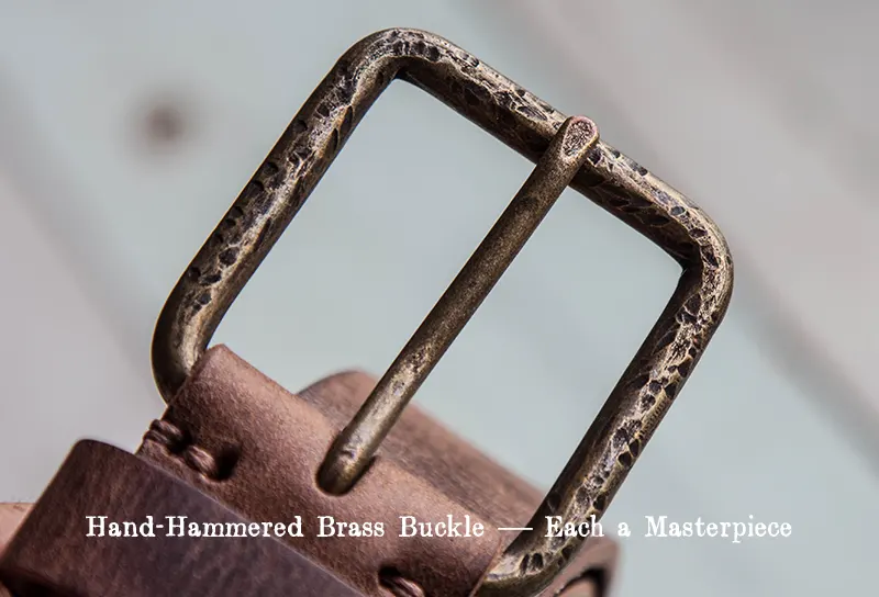 Rugged Vintage Full-Grain Leather Belt with Aged Brass Buckle