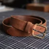 Rugged Vintage Full-Grain Leather Belt with Aged Brass Buckle