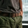 Rugged Vintage Full-Grain Leather Belt with Aged Brass Buckle