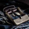 Rugged Vintage Full-Grain Leather Men's Belt with Brass Buckle