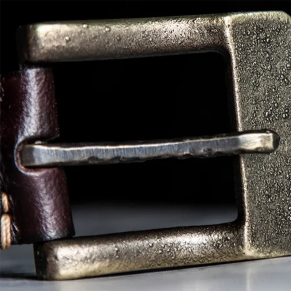 Rugged Vintage Full-Grain Leather Men's Belt with Brass Buckle