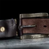 Rugged Vintage Full-Grain Leather Men's Belt with Brass Buckle