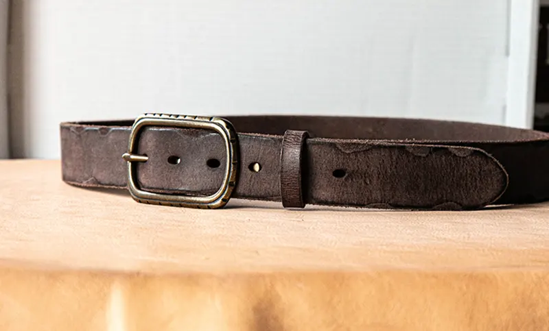 Rugged Vintage Genuine Cowhide Leather Belt with Brass Buckle