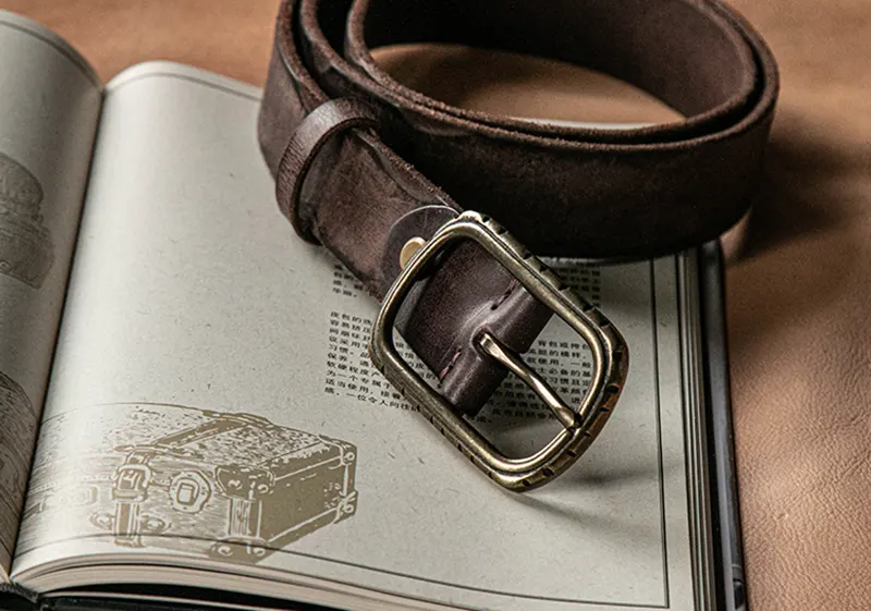 Rugged Vintage Genuine Cowhide Leather Belt with Brass Buckle