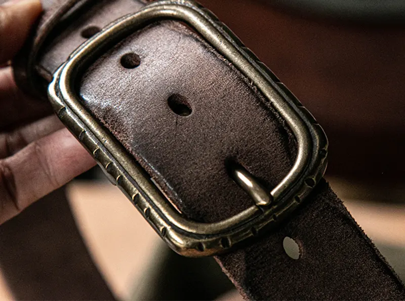Rugged Vintage Genuine Cowhide Leather Belt with Brass Buckle