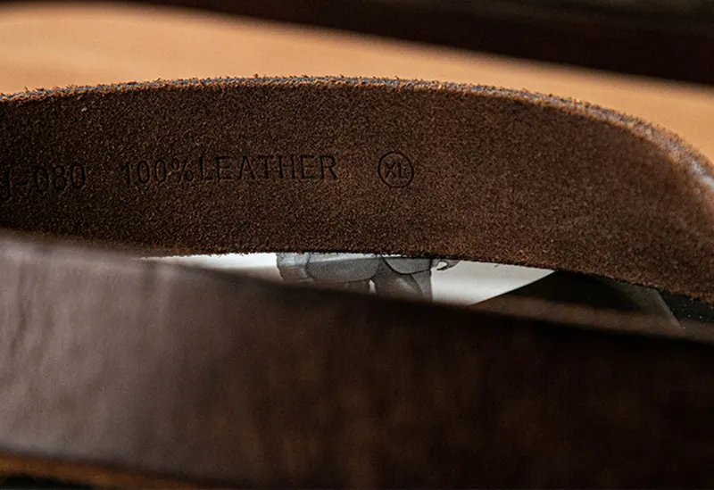 Rugged Vintage Genuine Cowhide Leather Belt with Brass Buckle