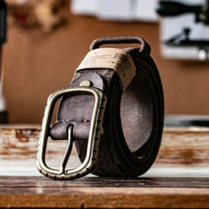 Rugged Vintage Genuine Cowhide Leather Belt with Brass Buckle
