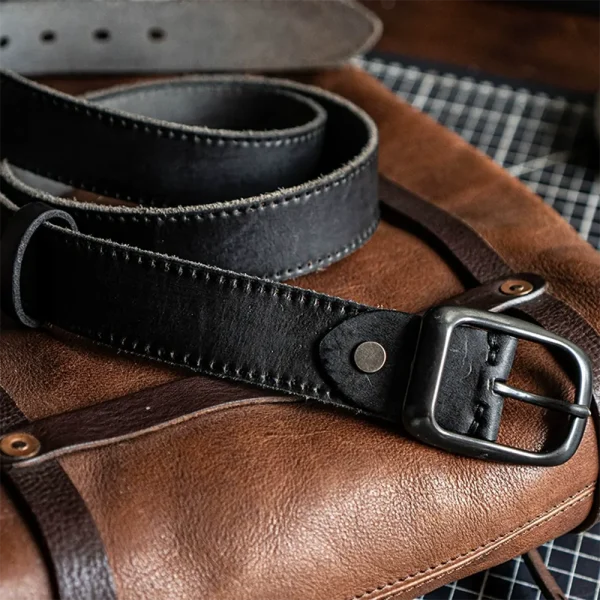Trendy Vintage Full-Grain Leather Belt with Pin Buckle