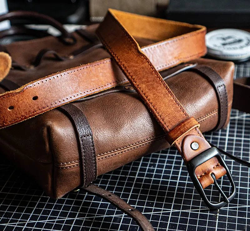 Trendy Vintage Full-Grain Leather Belt with Pin Buckle