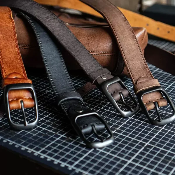 Trendy Vintage Full-Grain Leather Belt with Pin Buckle