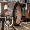 Unique Vintage Full-Grain Leather Belt with Bold Cracked Texture Brown