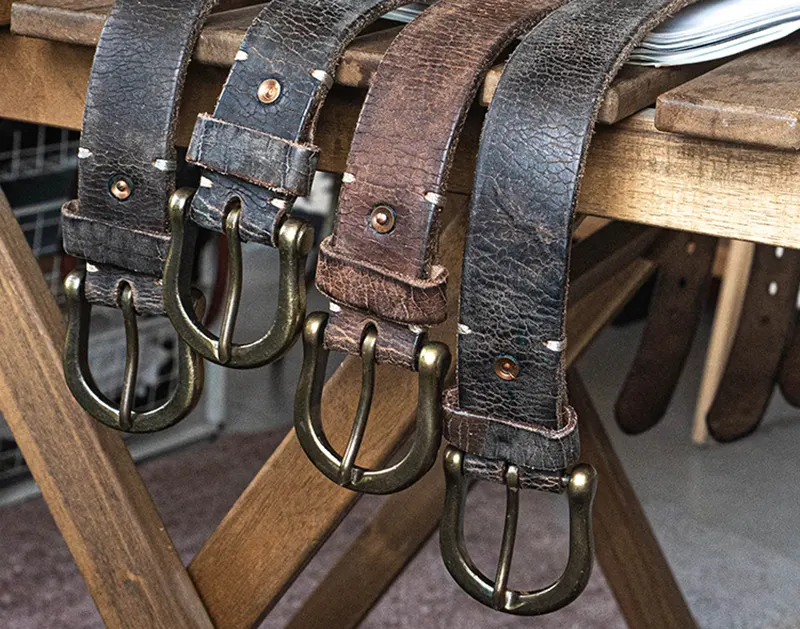 Unique Vintage Full-Grain Leather Belt with Bold Cracked Texture