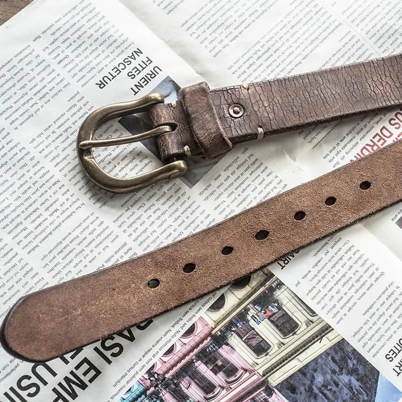 Unique Vintage Full-Grain Leather Belt with Bold Cracked Texture