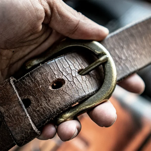 Unique Vintage Full-Grain Leather Belt with Bold Cracked Texture