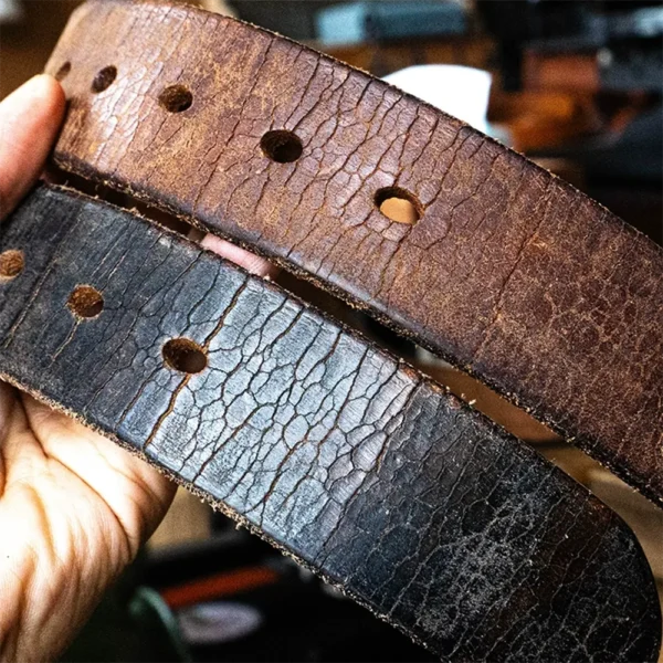 Unique Vintage Full-Grain Leather Belt with Bold Cracked Texture