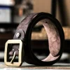 Unique Vintage Versatile Full-Grain Leather Belt with Brass Buckle