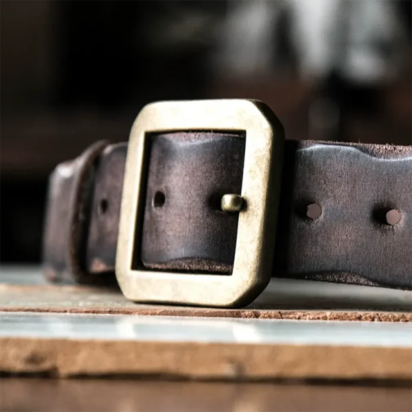 Unique Vintage Versatile Full-Grain Leather Belt with Brass Buckle