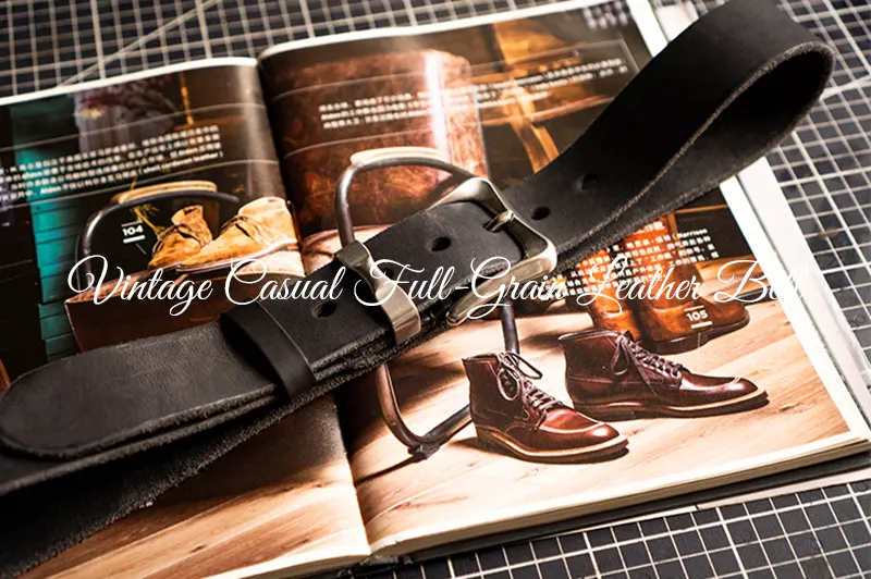Vintage Casual Versatile Fashion Full-Grain Leather Belt for Men