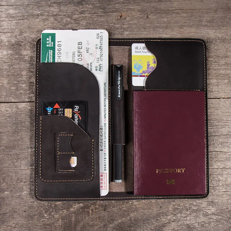 Vintage Classic Genuine Leather Passport Holder Travel Wallet