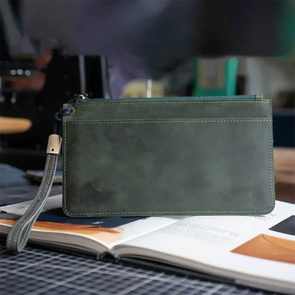 Vintage Fashion Crazy Horse Leather Large-Capacity Clutch Bag Green