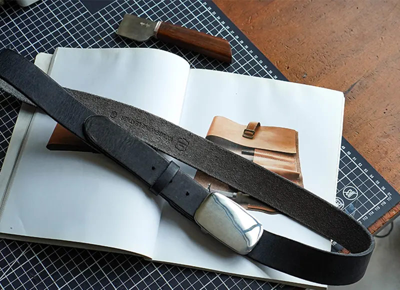 Vintage Full-Grain Leather Belt with Polished Silver Steel Buckle