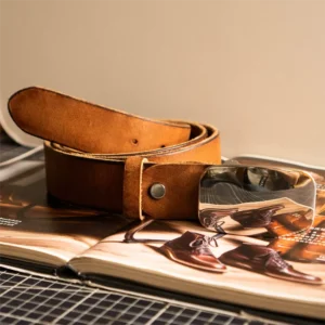 Vintage Full-Grain Leather Belt with Polished Silver Steel Buckle