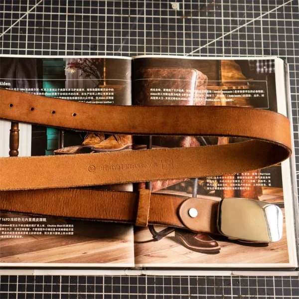 Vintage Full-Grain Leather Belt with Polished Silver Steel Buckle