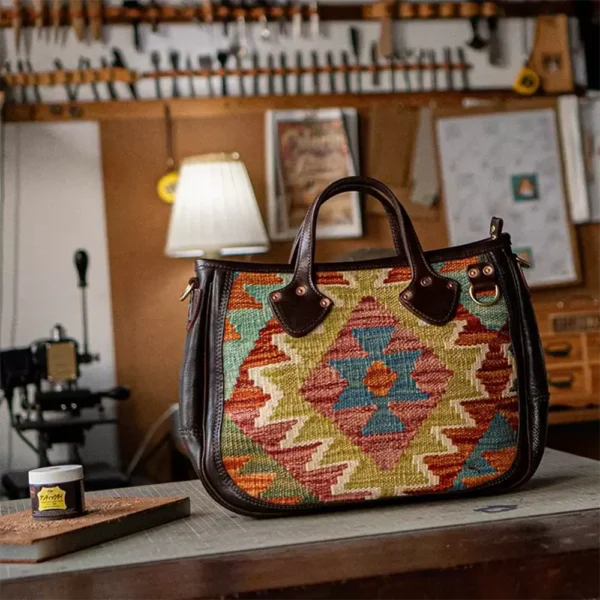 Vintage Full-Grain Leather with Turkish Wool Blanket Tote Bag