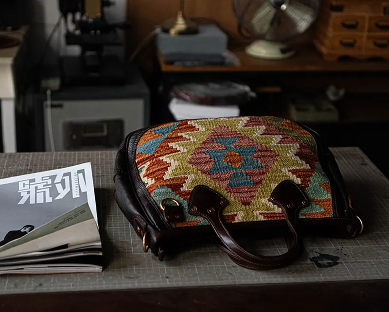 Vintage Full-Grain Leather with Turkish Wool Blanket Tote Bag