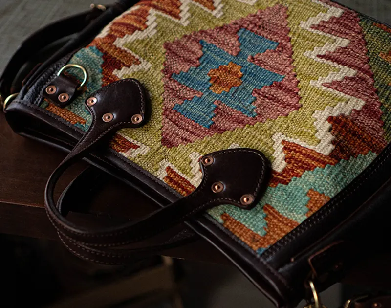 Vintage Full-Grain Leather with Turkish Wool Blanket Tote Bag