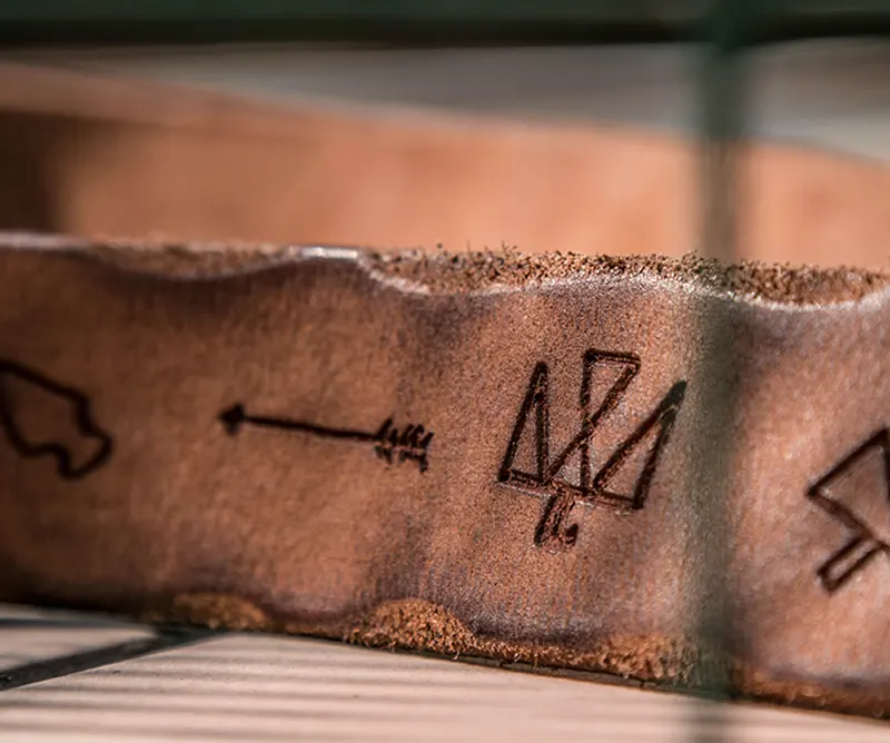 Vintage Handcrafted Leather Belt with Egyptian Hieroglyph Pattern