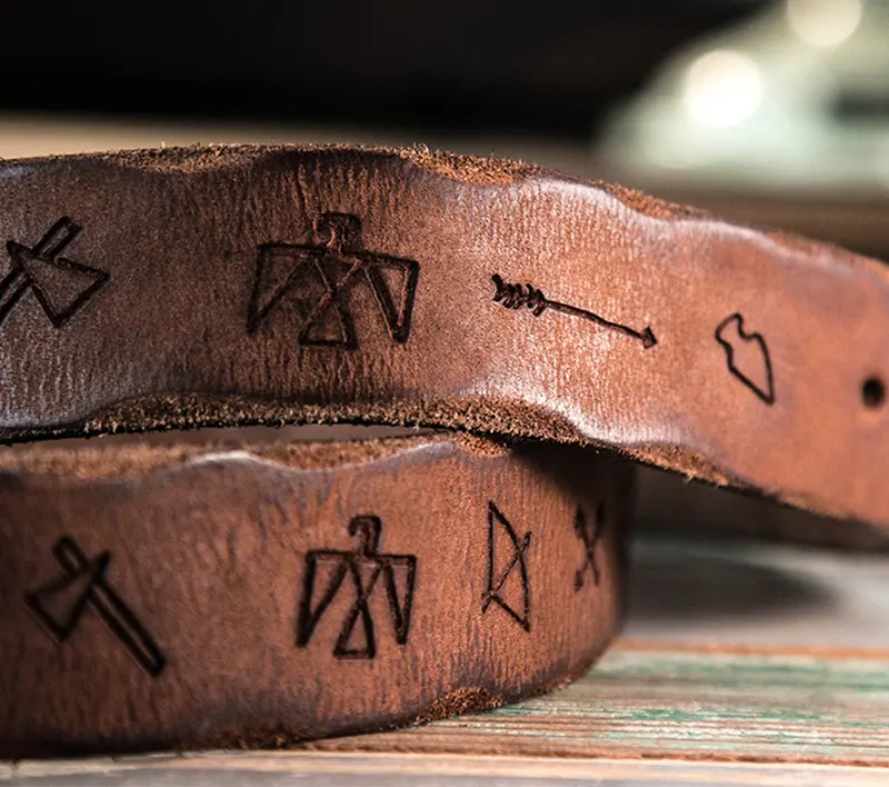 Vintage Handcrafted Leather Belt with Egyptian Hieroglyph Pattern