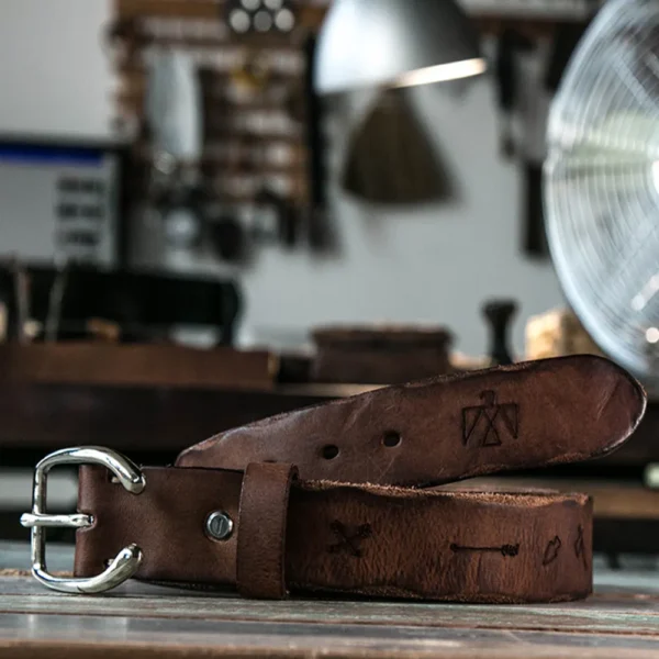 Vintage Handcrafted Leather Belt with Egyptian Hieroglyph Pattern