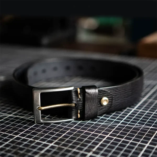 Vintage Handcrafted Vegetable-Tanned Leather Belt Pin Buckle Black