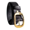 RSBE0744-z-04 Vintage Luxury Hammered Brass Buckle Full-Grain Leather Belt
