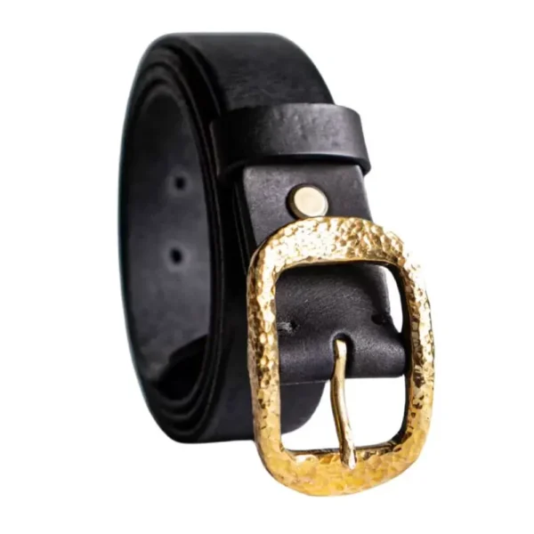 RSBE0744-z-04 Vintage Luxury Hammered Brass Buckle Full-Grain Leather Belt