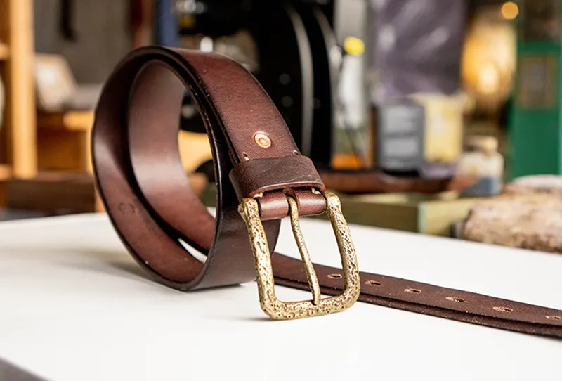 Vintage Natural Texture Full Grain Leather Belt with Brass Buckle