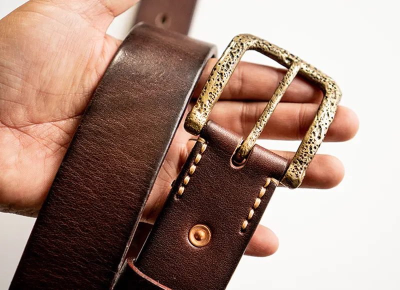 Vintage Natural Texture Full Grain Leather Belt with Brass Buckle