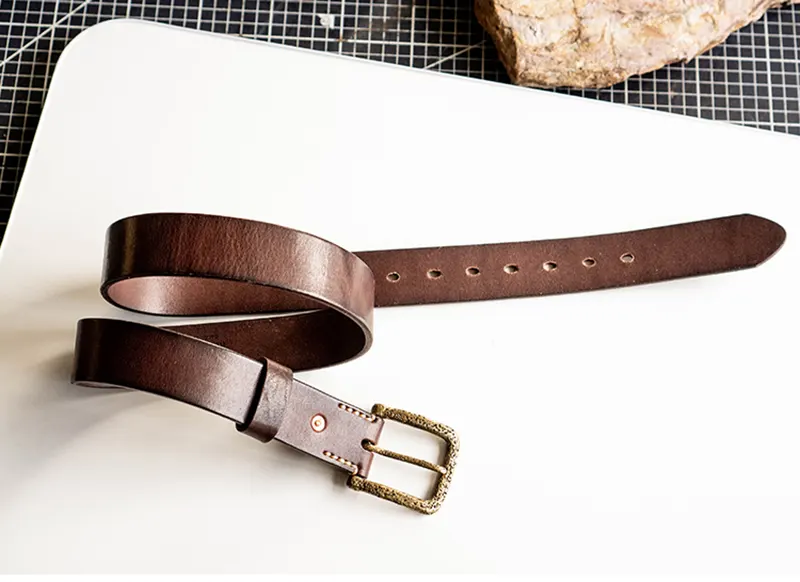 Vintage Natural Texture Full Grain Leather Belt with Brass Buckle